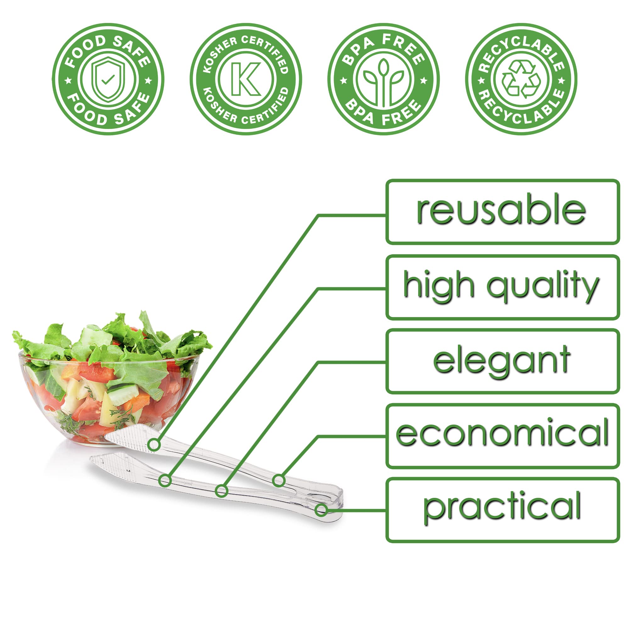 Party Bargains 8.5 Inches Plastic Serving Tongs, 12 Pack, Premium Quality & Heavy-Duty Clear Plastic Tongs For Bbq, Salads, Gril